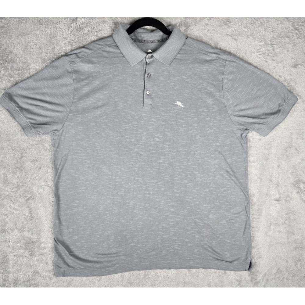 Tommy‎ Bahama Gray Short Sleeve Polo Shirt Men's Size Extra Large XL Golf Summer